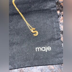 NWT Maje Gold Initial Pendant Necklace "S” Casual Minimalist Classic 17-19” Gift